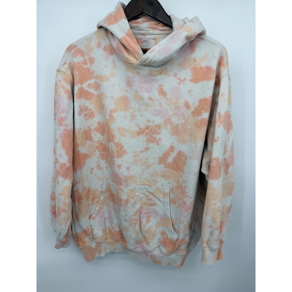 Aerie Hoodie Women L Orange Tie Dye Good Distressed Pullover Sweatshirt